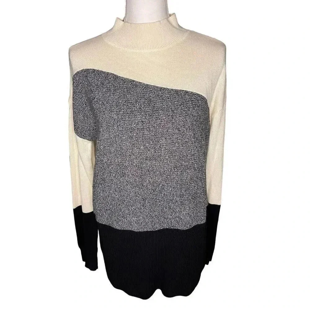 Apt. 9 Women’s Small Ribbed Color Block Mock Neck Drop Shoulder Sweater‎